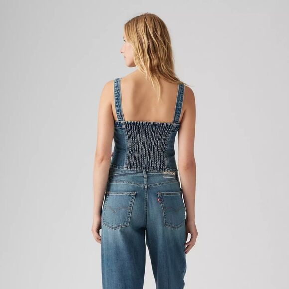 NWT $69.50 Levi's Denim Sculpted Bustier Tank Top Zipper Elastic Back Women Sz M - Picture 2 of 13